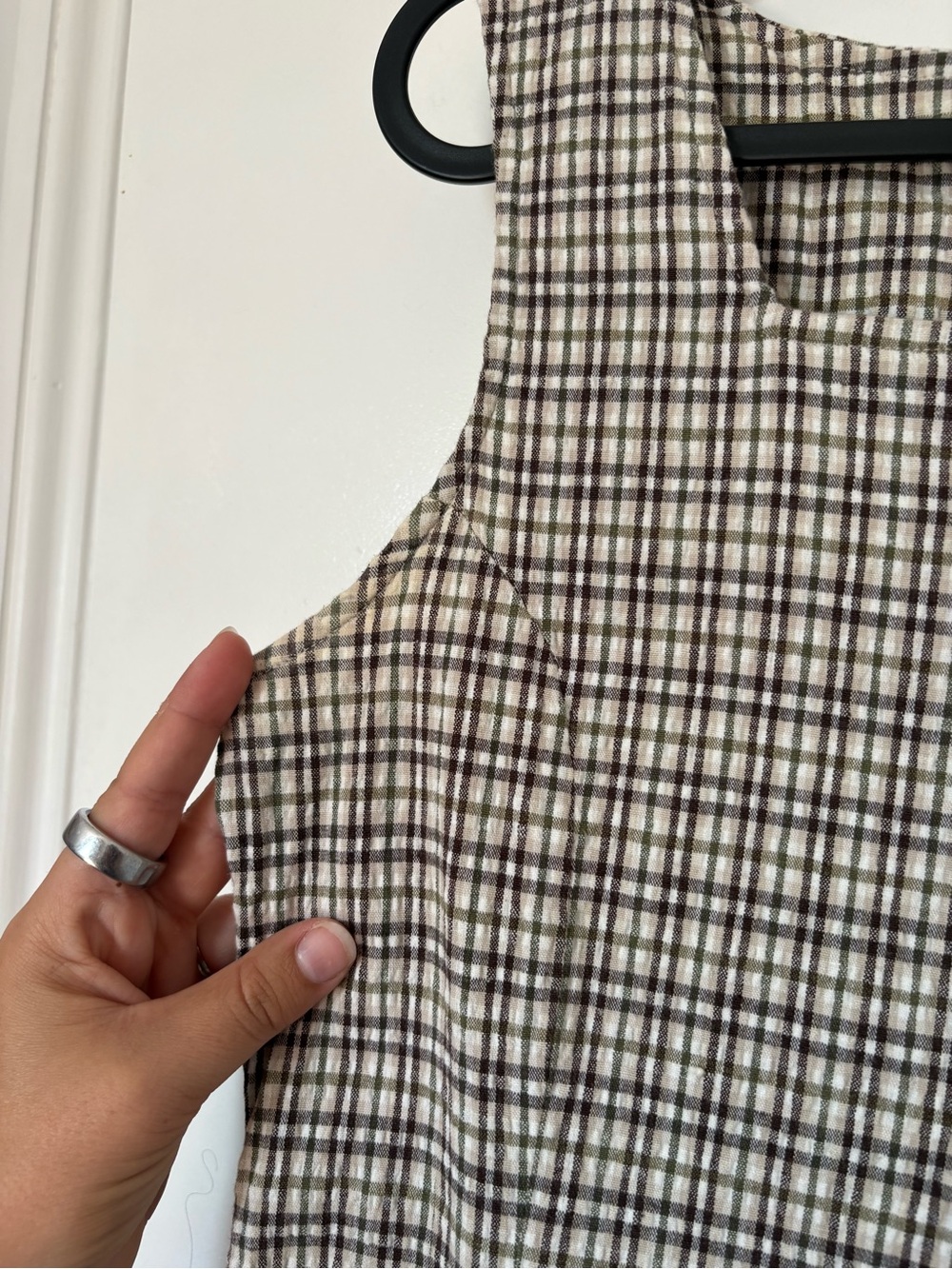 Vintage Scarlet Cotton Checkered Square Neck Dress - Picture 10 of 12